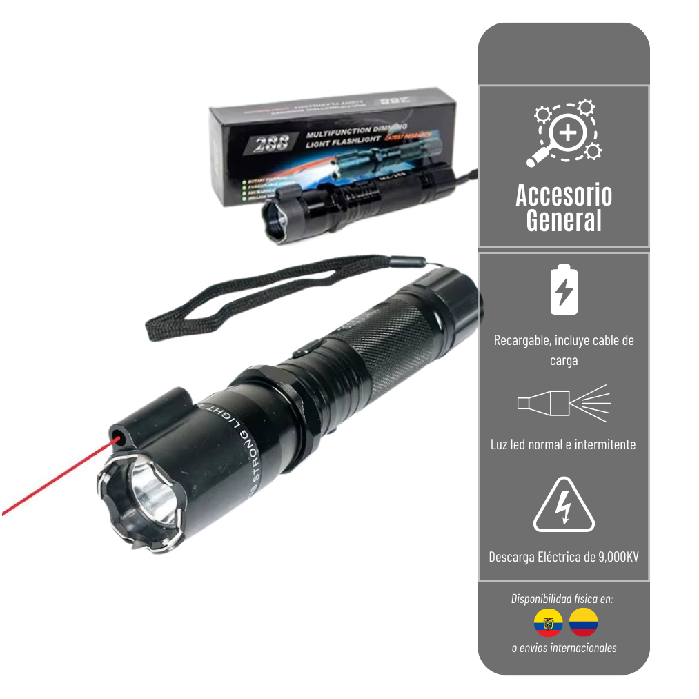 LINTERNA MULTIFUNCION 288 DE AUTODEFENSA ELECTRICA RECARGABLE  EAC 01-034