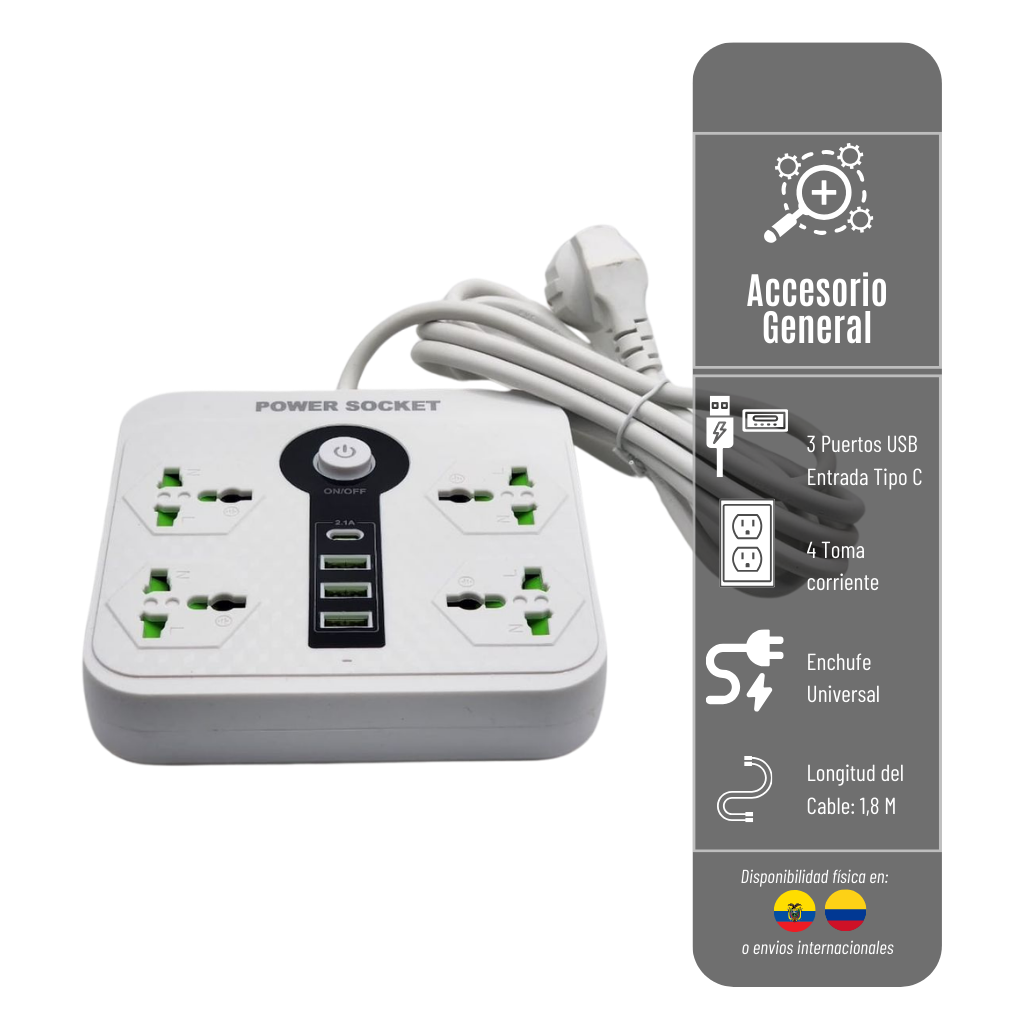REGLETAS DE 4 TOMA CORRIENTE 3 DE USB Y 1 TIPO C  REGLET-4T-3000W