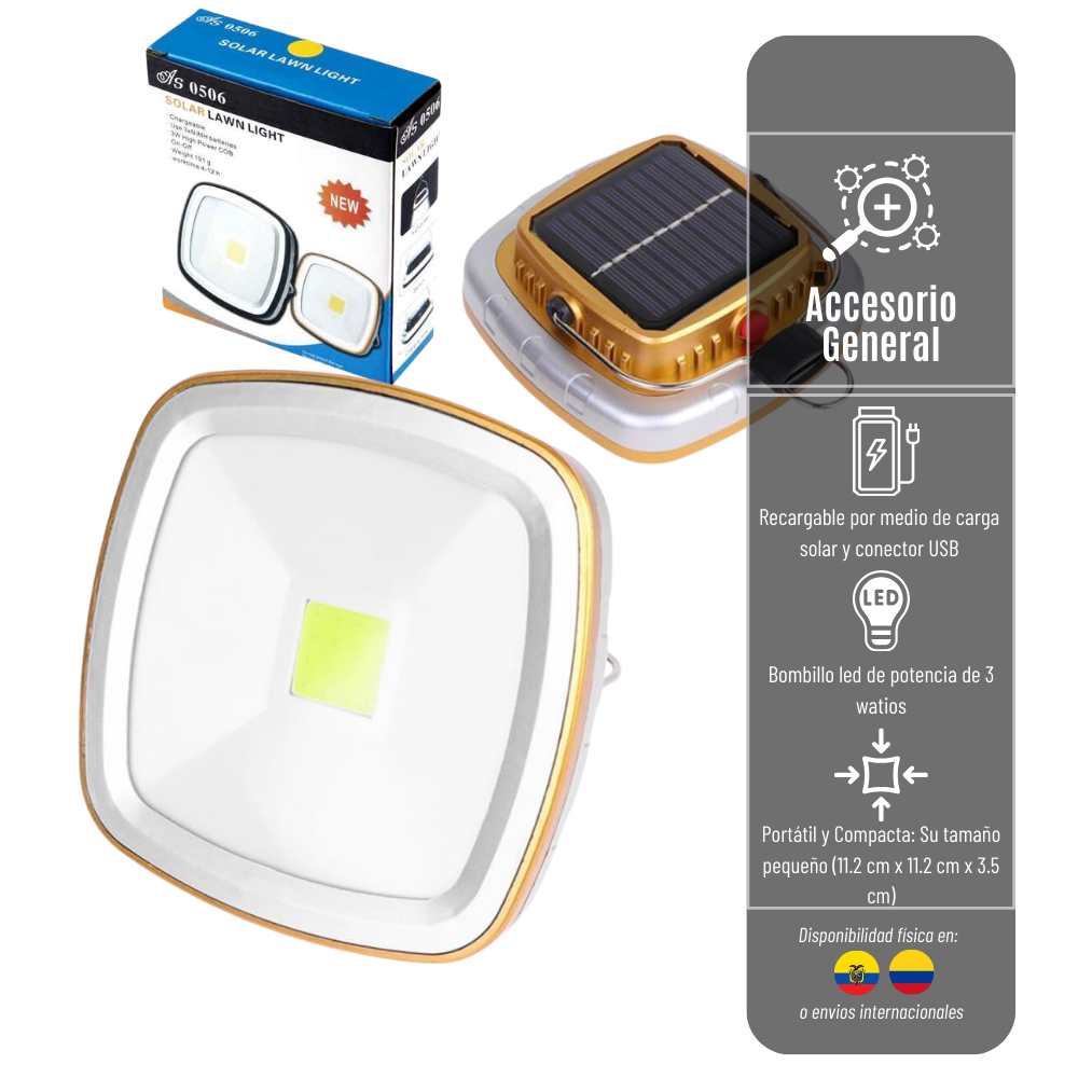 LAMPARA RECARGABLE AS 0506 CON PANEL SOLAR CON COB DE ALTA POTENCIA DE LED-RECARG-3W