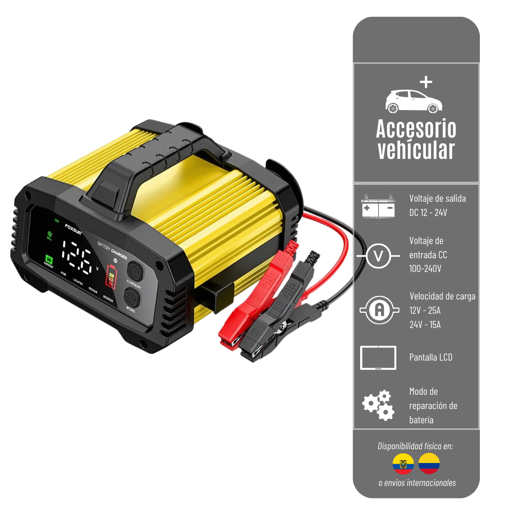 CARGADOR DE BATERIA CARG-FPT250 ASTHINK PORTATIL E INTELIGENTE PARA VEHICULOS DE 12V - 25 A O 24V 15A 