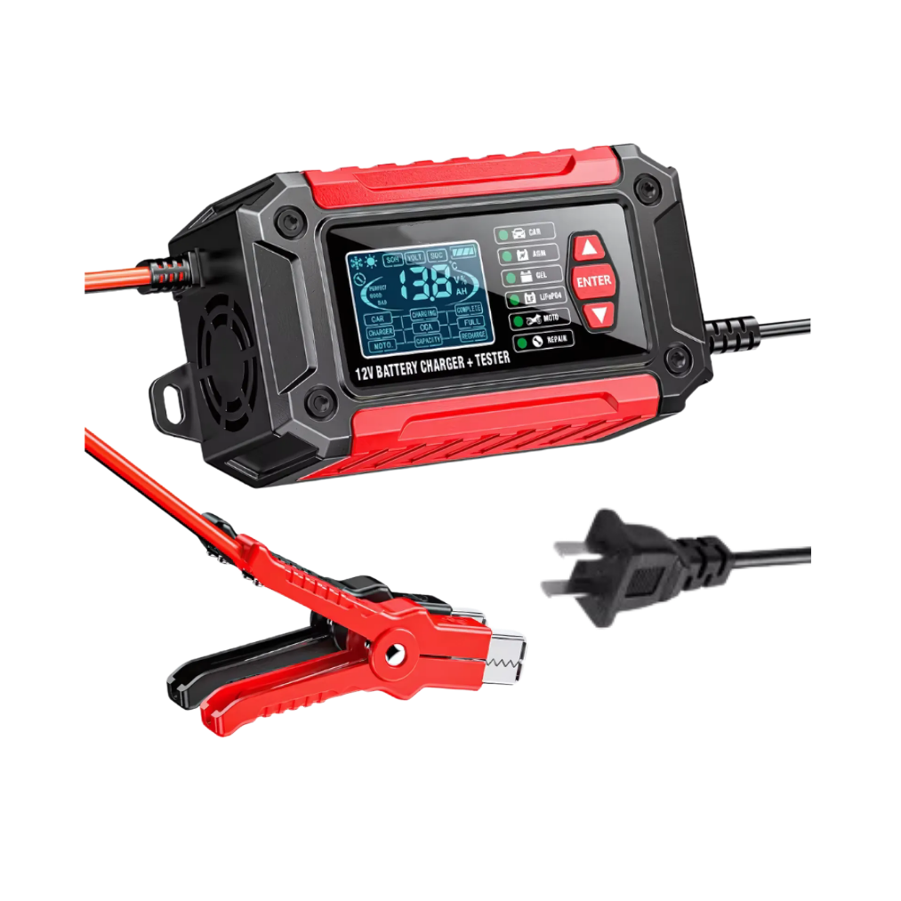 CARGADOR Y PROBADOR DE BATERIA CARG-FTC1206 ASTHINK PORTATIL PARA VEHICULOS DE 12V - 6A CON PANTALLA LED