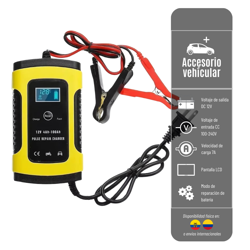 CARGADOR Y PROBADOR DE BATERIA CARG-FBC1205D ASTHINK PORTATIL PARA VEHICULOS DE 12V - 5A CON PANTALLA LED