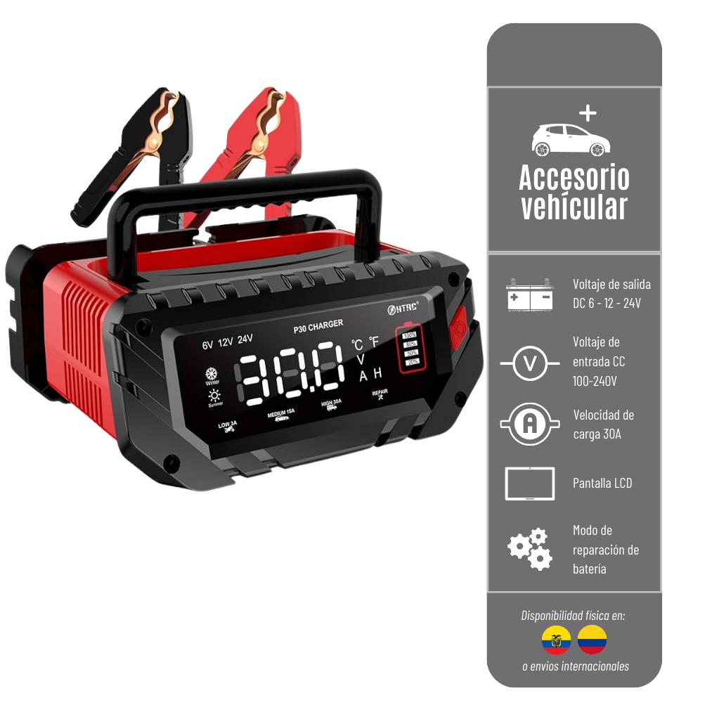 CARGADOR DE BATERIA CARG-P30ASTHINK PORTATIL E INTELIGENTE PARA VEHICULOS DE 6V - 12V - 24V DE 30 AMPERIOS 