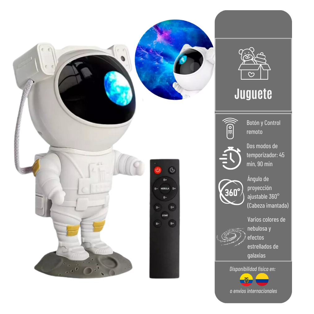 Liquidación* Lampara Proyector En Forma De Astronauta - Cielo Estrellado Galaxia - Luz Nocturna Para Niños Lamp-Astro