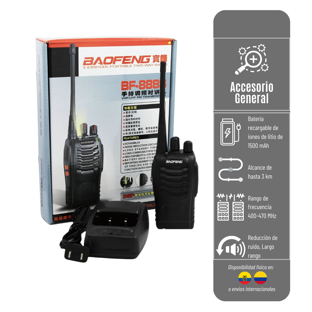 RADIO WALKIE TALKIE TWO WAY BEAOFENG ALCANCE DE 2KM CON 16 CANALES DE COMUNICACION WALKIE-BF888S