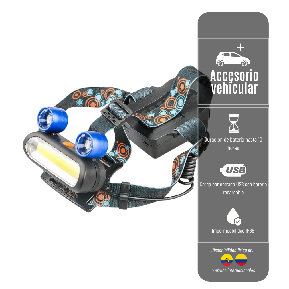 Linterna Frontal LED Recargable HEADLIGHT - Resistente Al Agua IPX5 Para Camping Y Senderismo LINTERNA-CABEZA