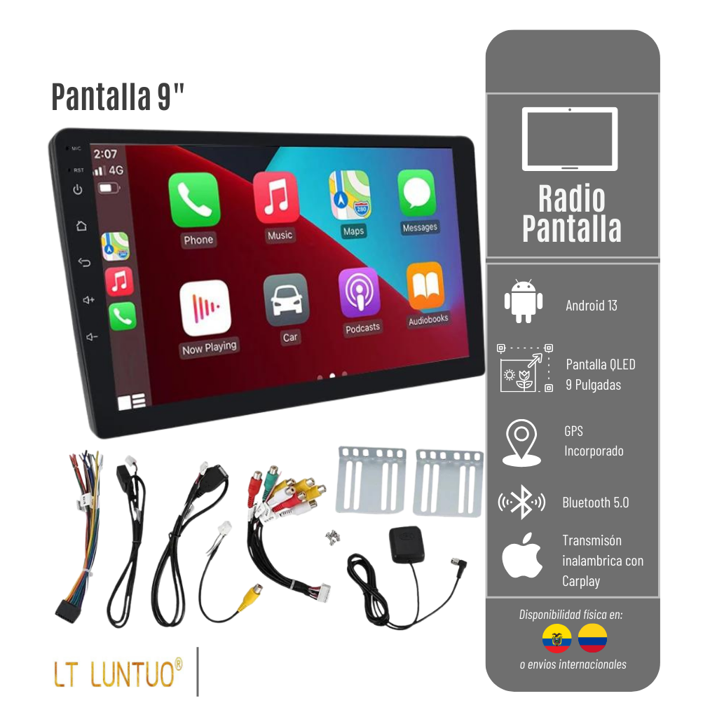 RADIO PANTALLA 9" CON ANDROID PARA CARROS, 4 RAM + 64 GB DE MEMORIA - 2 DIM RADIO-9P-4R-64GB