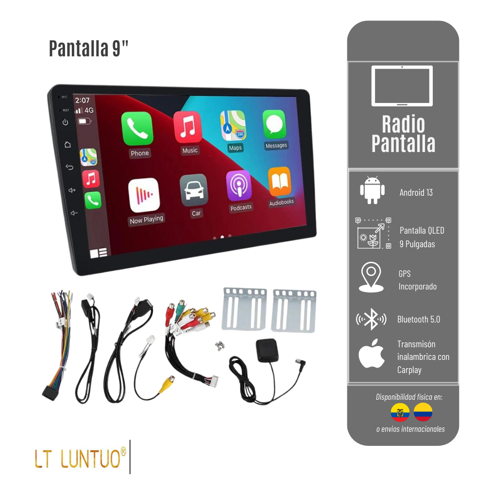 RADIO PANTALLA 9" CON ANDROID PARA CARROS, 6 RAM + 128 GB DE MEMORIA - 2 DIM RADIO-9P-6R-128GB