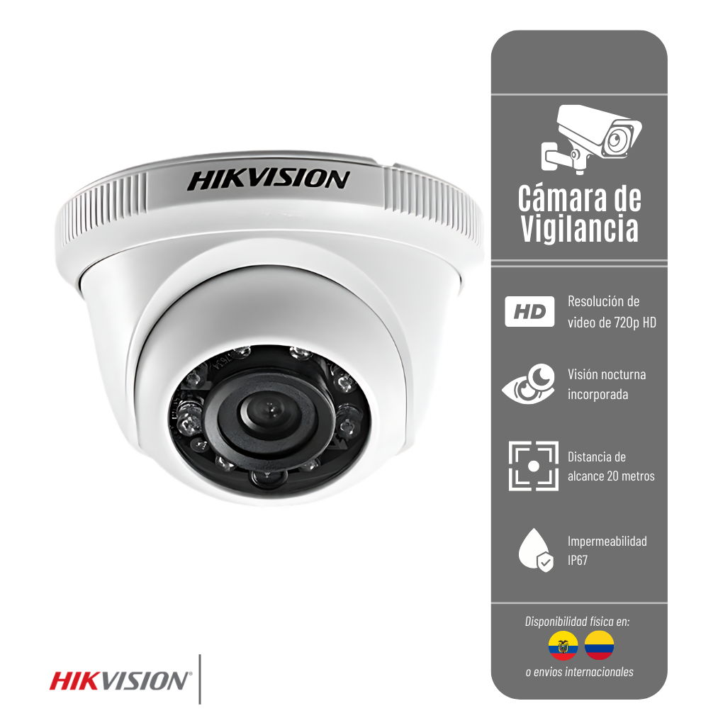 Cámara Hikvision Domo 720P/10-20M Plástica Cam-Domo-720-Plas