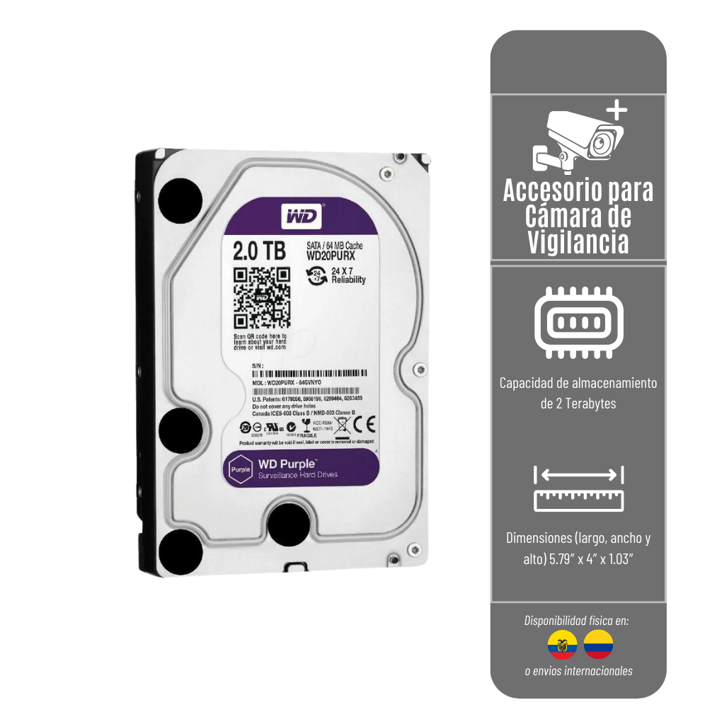 LIQUIDACIÓN* DISCO DURO DE 2TR WESTERN DIGITAL PURPLE HDD-DVR-2TR