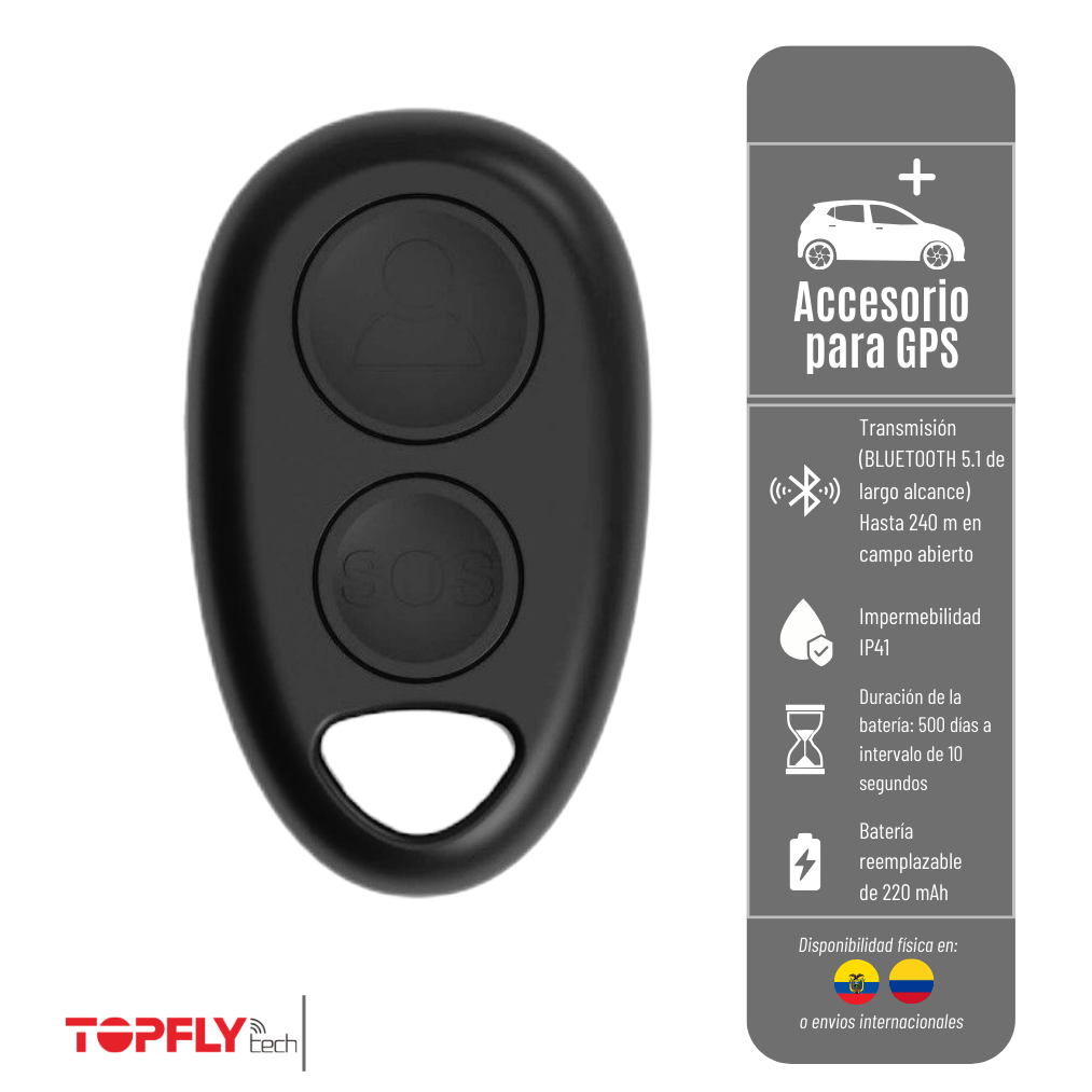 BOTON DE PÁNICO S.O.S TIPO LLAVERO TOPFLYTECH 2 EN 1 CON BLUETOOTH E IDENTIFICACIÓN DE CONDUCTOR CON AUTORIZADO DE ENCENDIDO T-BUTTON