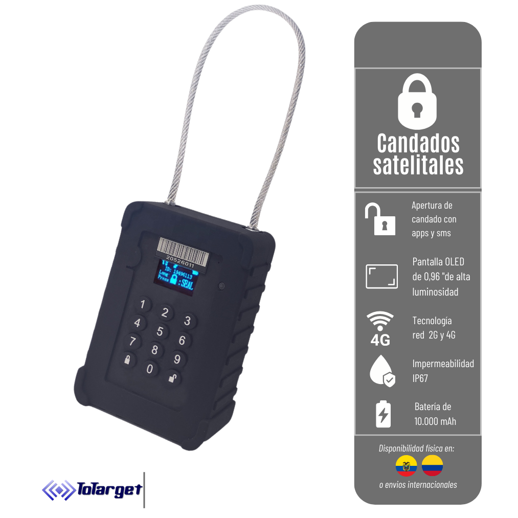 CANDADO GPS E-LOCK TT808 13A TOTARGET SATELITAL RED 2G Y 4G, BATERÍA DE 10,000 MAH