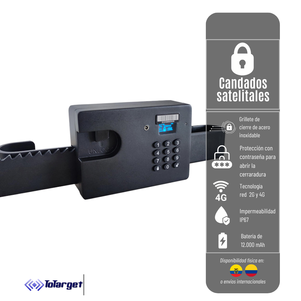 CANDADO GPS TT08 10A TOTARGET SATELITAL RED 2G Y 4G, BATERÍA DE 12,000 MAH