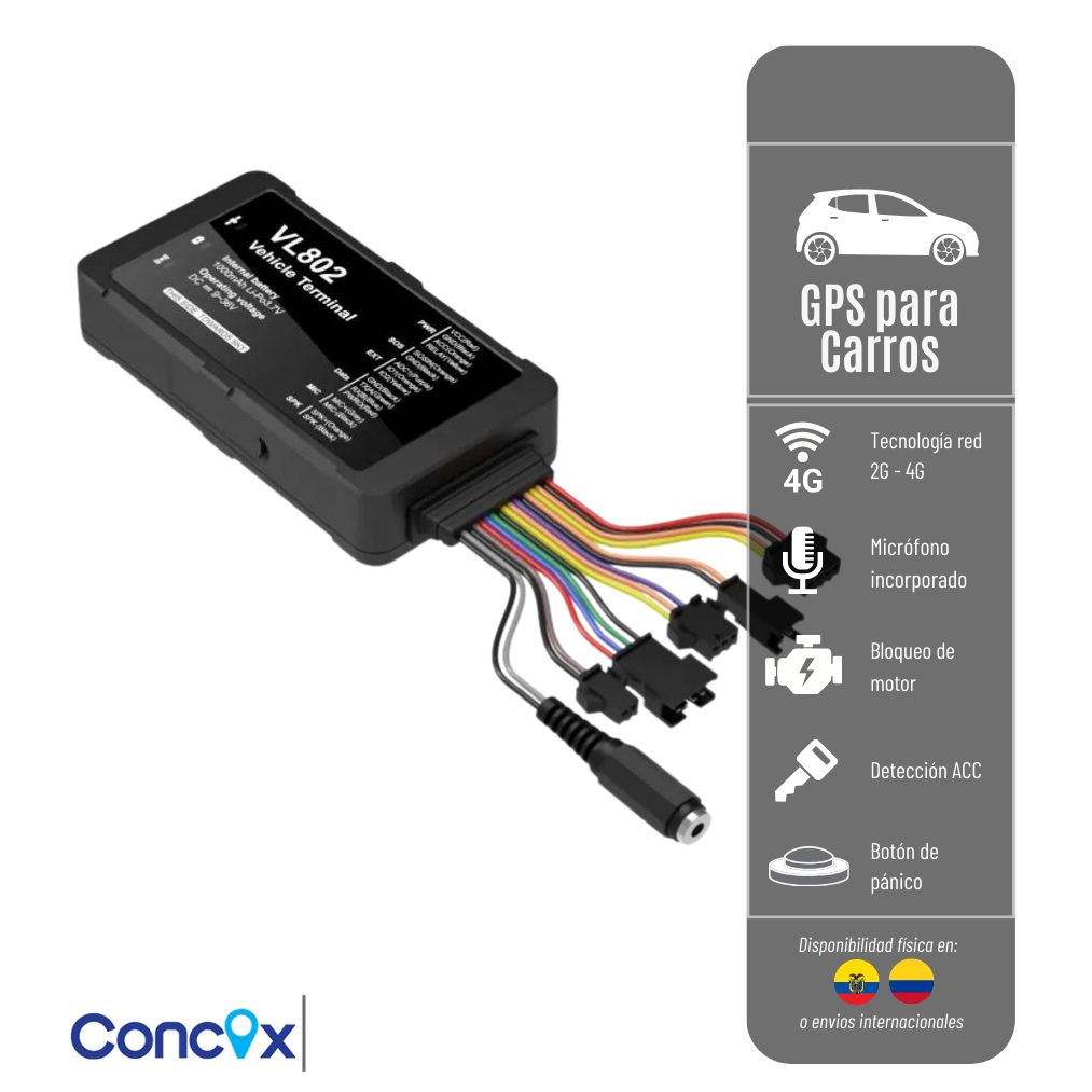 GPS VL802 CONCOX RASTREADOR PARA VEHICULOS RED 2G Y 4G CON APERTURA DE PUERTA