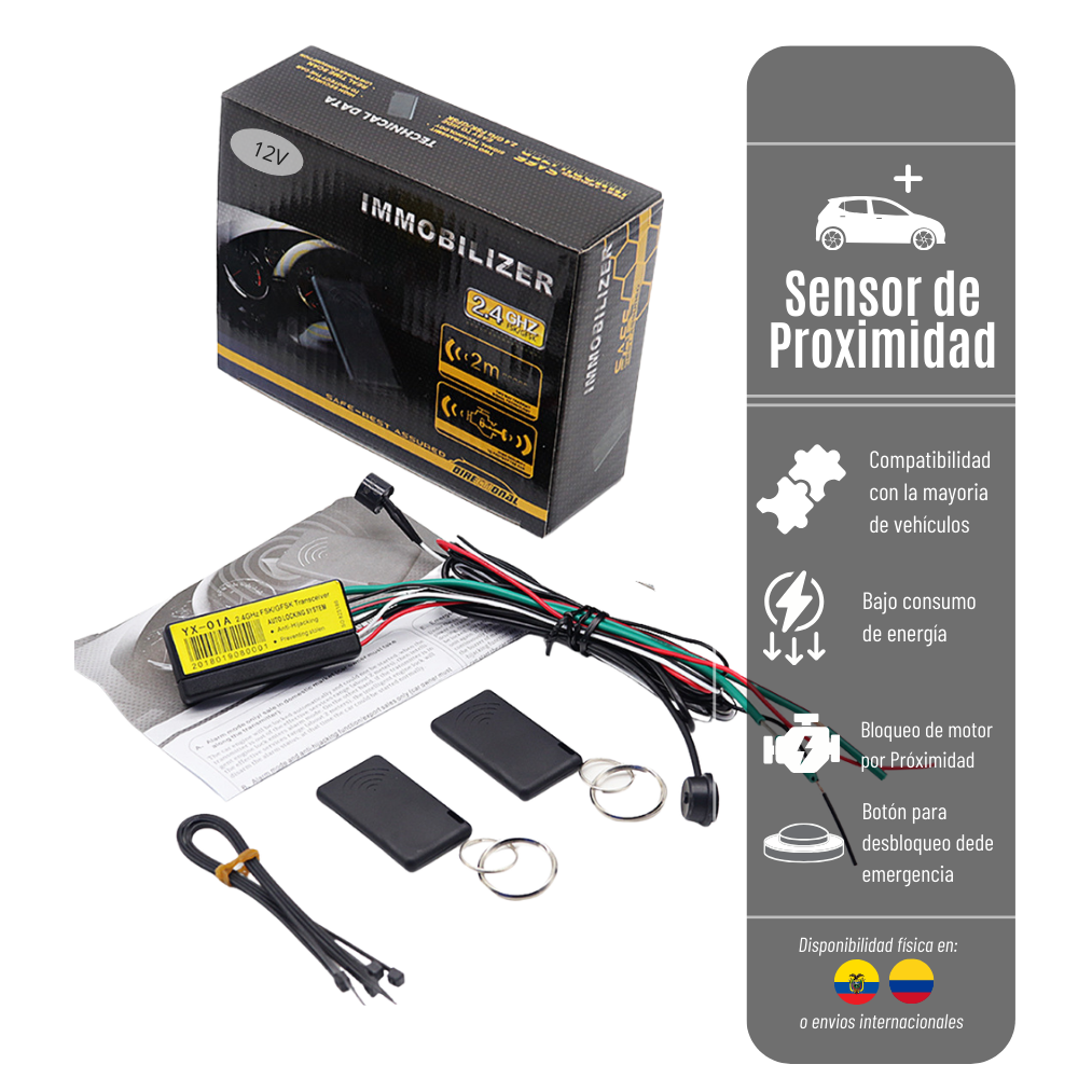 Rfid Caja Amarilla - Inmovilizador Rfid 12V Con Tarjeta/Sensor De Proximidad Corta Corriente Anti Atraco Bat. 3 Meses Rfid-Amarillo-12V