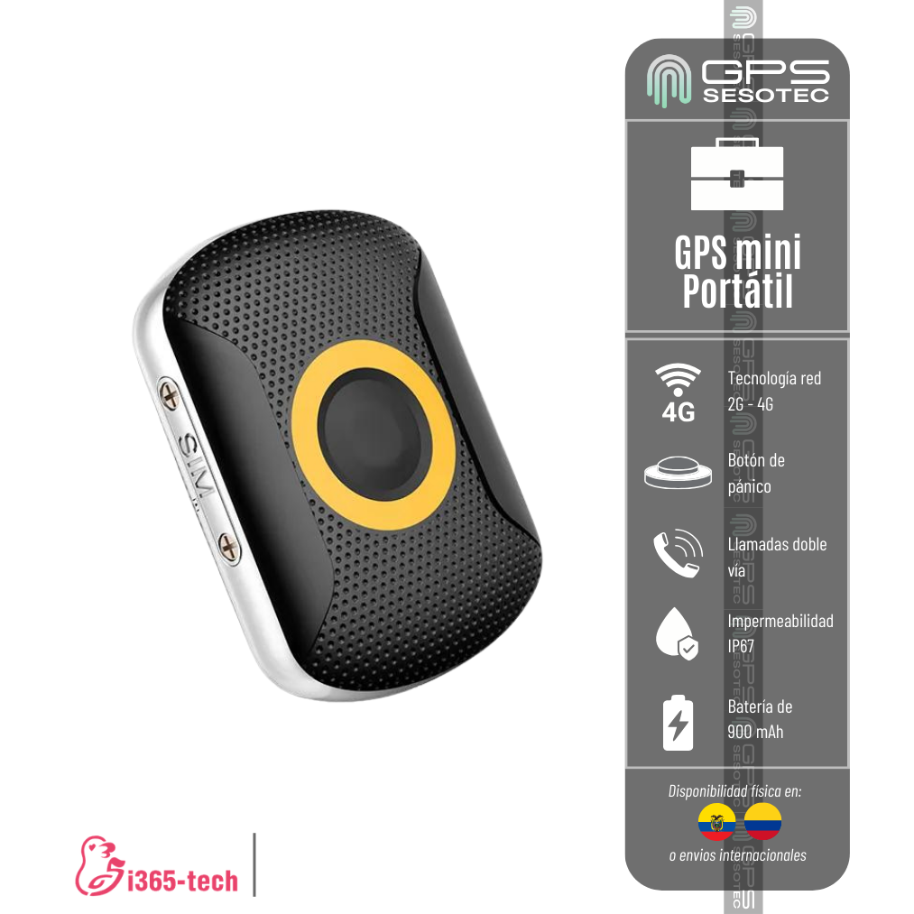 LIQUIDACIÓN* GPS MINI - RASTREADOR FA29 365TECH PORTÁTIL 2G-4G / CON BOTÓN SOS AMARILLO
