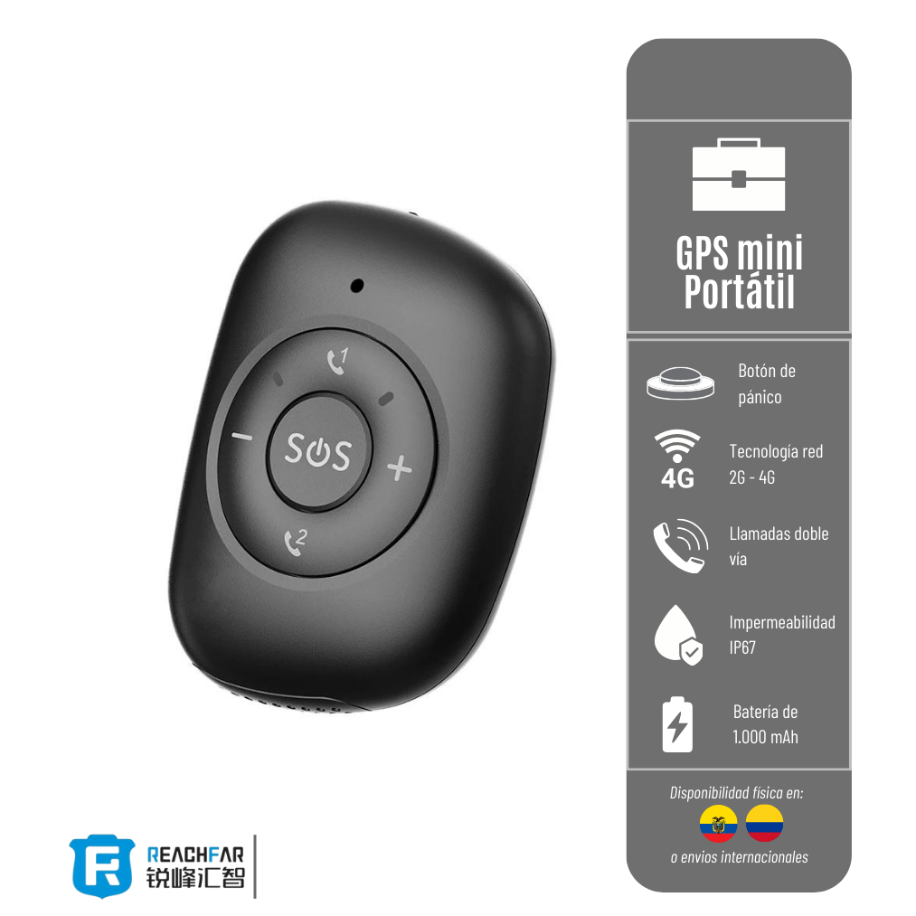 LIQUIDACIÓN* GPS MINI - RASTREADOR V50 RECHFAR PORTÁTIL 2G-4G / CON BOTÓN SOS NEGRO