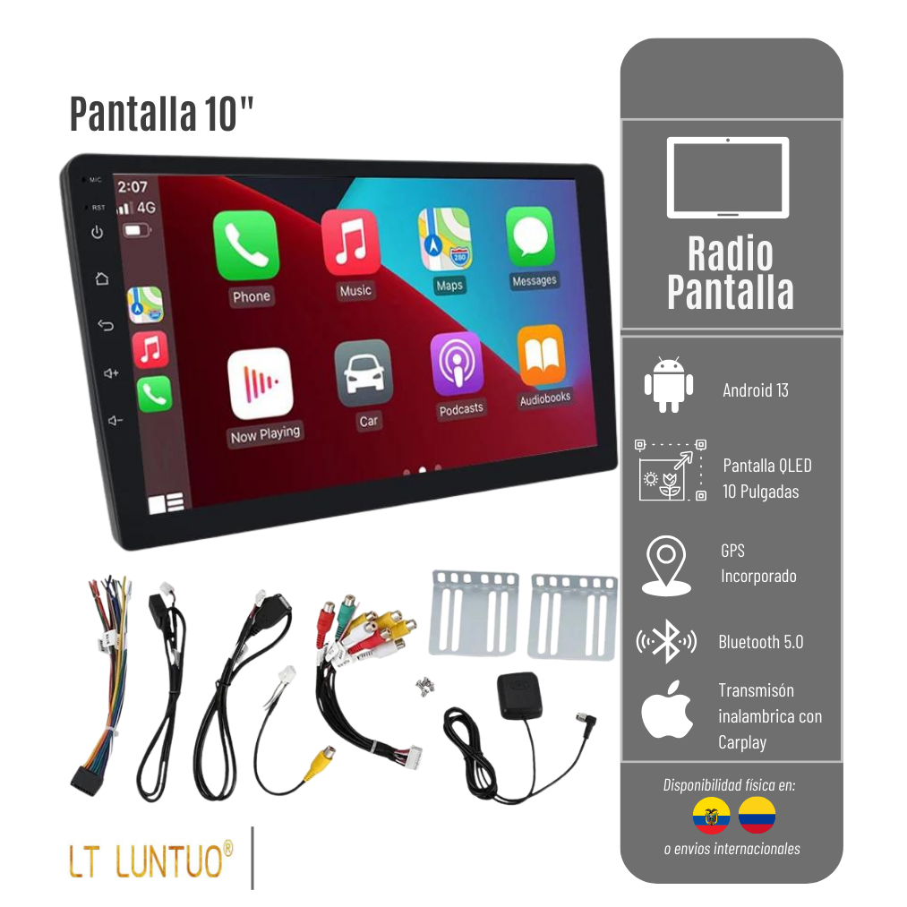 LIQUIDACIÓN* RADIO PANTALLA 10" CON ANDROID PARA CARROS, 4 RAM + 64 GB DE MEMORIA - 2 DIM RADIO-10P-LUNTUO