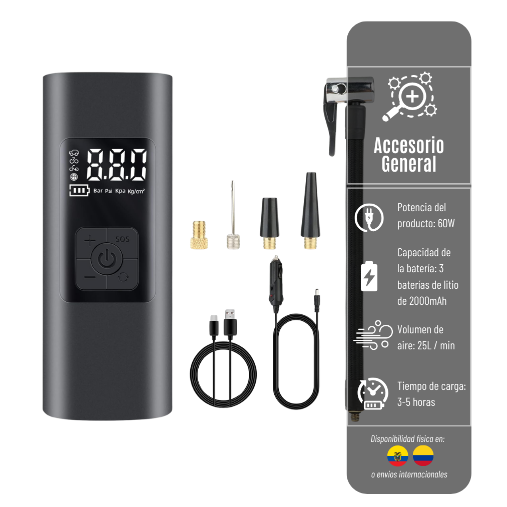 LIQUIDACIÓN* COMPRESOR DE AIRE PORTATIL BUTTON STYLE CON FUNCION DE POWER BANK COMPRES-011