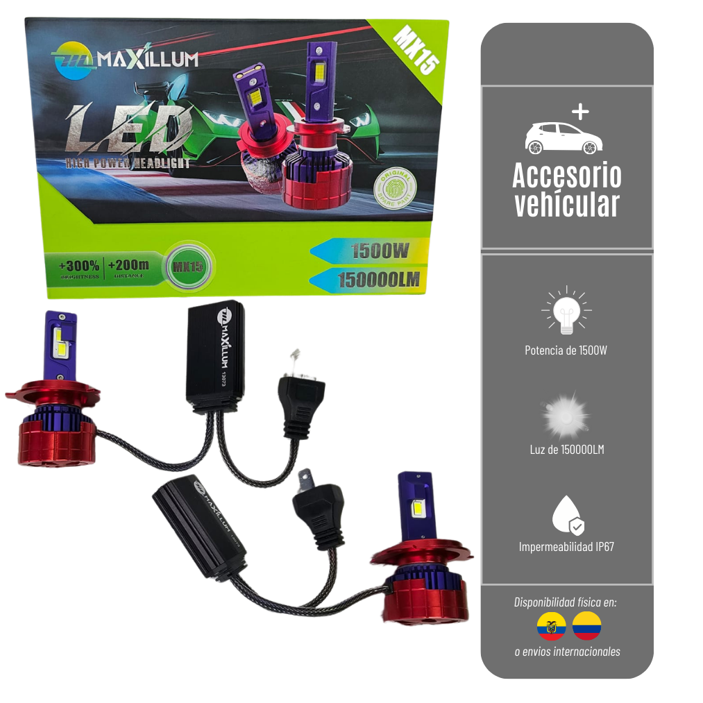 LUCES  MAXILLUM PARA VEHICULO DE 150000 Y 1500W LUZ DE ALTA POTENCIA LED-MX15-H4