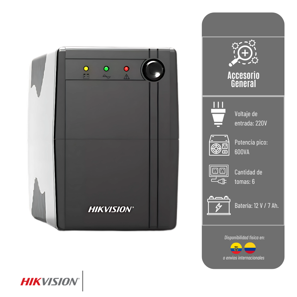 SISTEMA DE ENERGIA ININTERRUMPIDA UPS600 HIKVISION DE 600 VA / 360 W