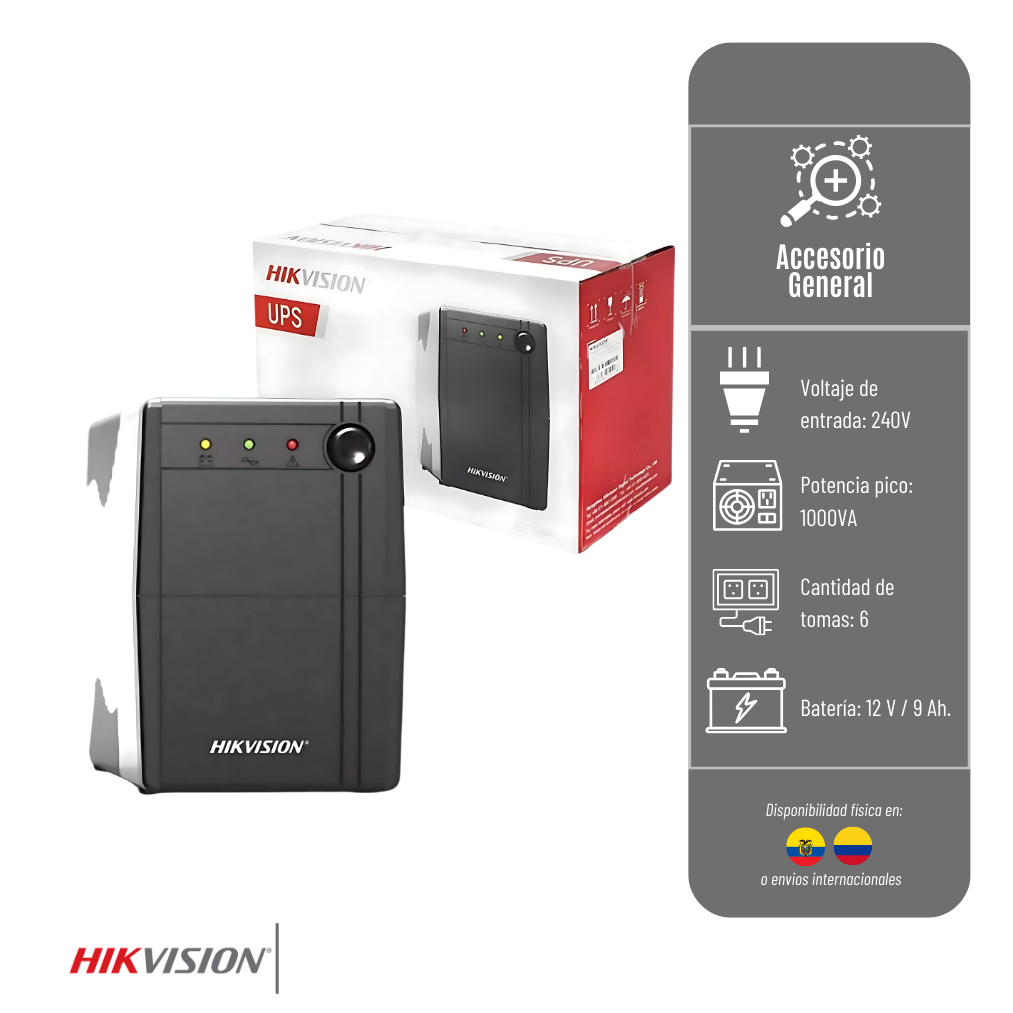 SISTEMA DE ENERGIA ININTERRUMPIDA UPS1000 HIKVISION DE 1000 VA / 6000 W