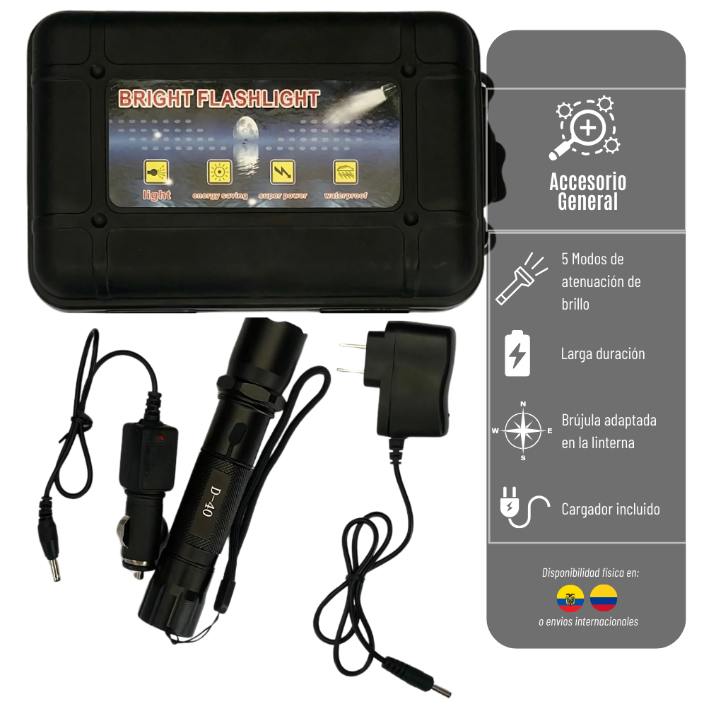 LINTERNA LED METALICA D-40 RECARGABLE CON CARGADOR INCLUIDO LINTERNA-D-40 