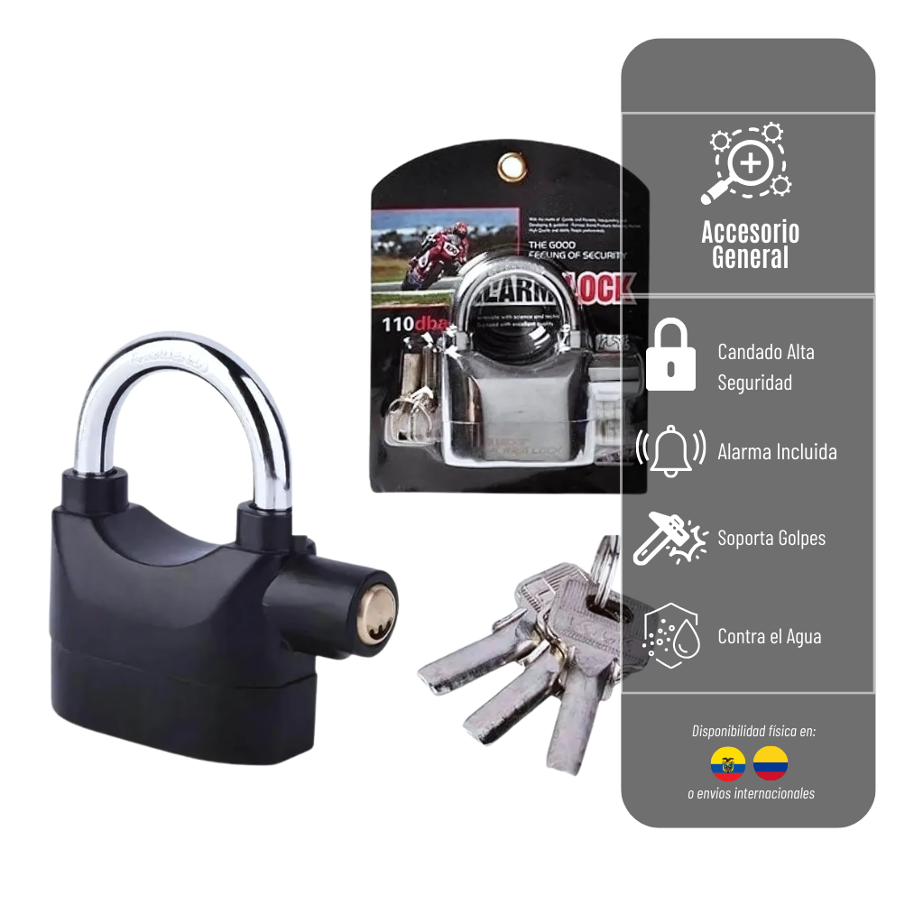 candado de argolla corta A24.1 para Motocicletas y Bicicletas con alarma incluida CANDADO-A24