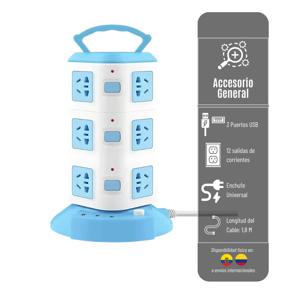TORRE VERTICAL MULTITOMA 3 NIVELES 12 TOMA CORRIENTES TOMA-3N-12T
