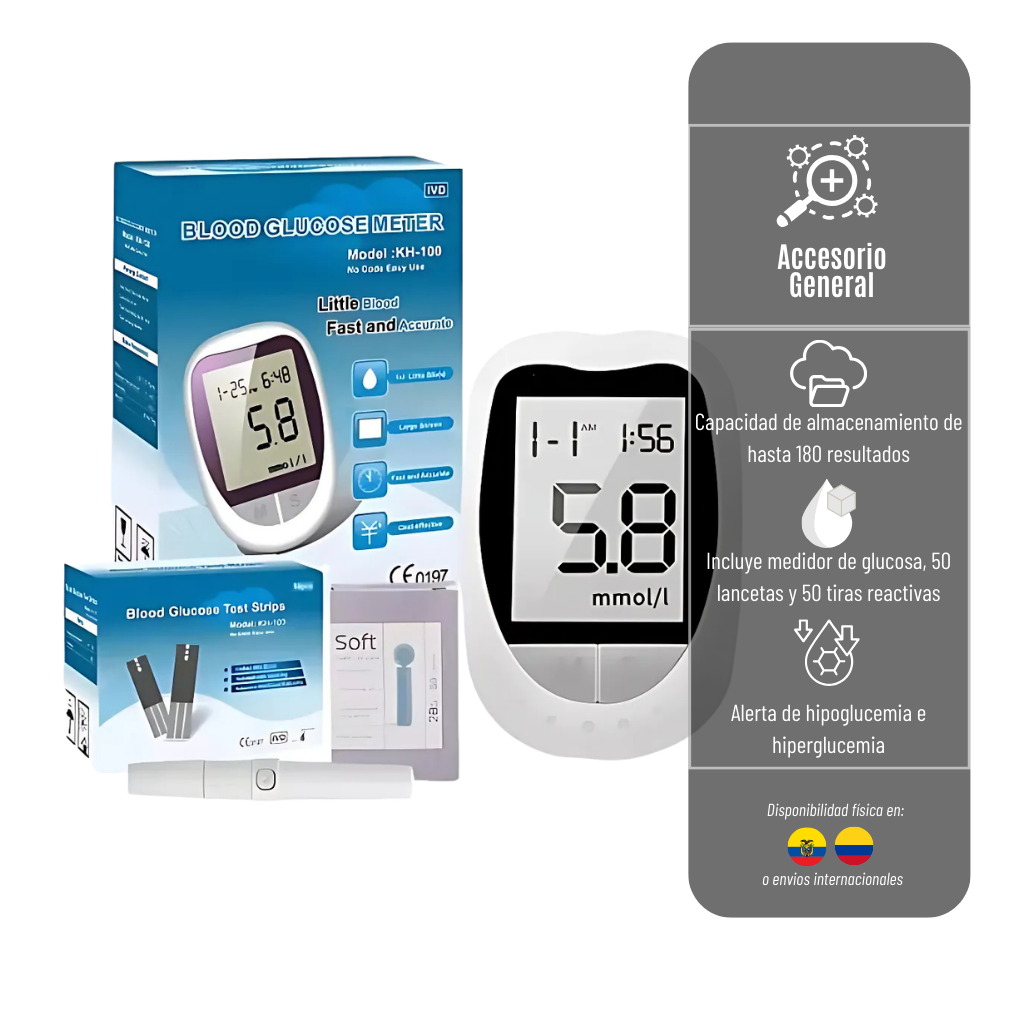 GLUCOMETRO DIGITAL MEDIDOR DE GLUCOSA CON TIRAS REACTIVAS LANCETAS  GLUCOM-003