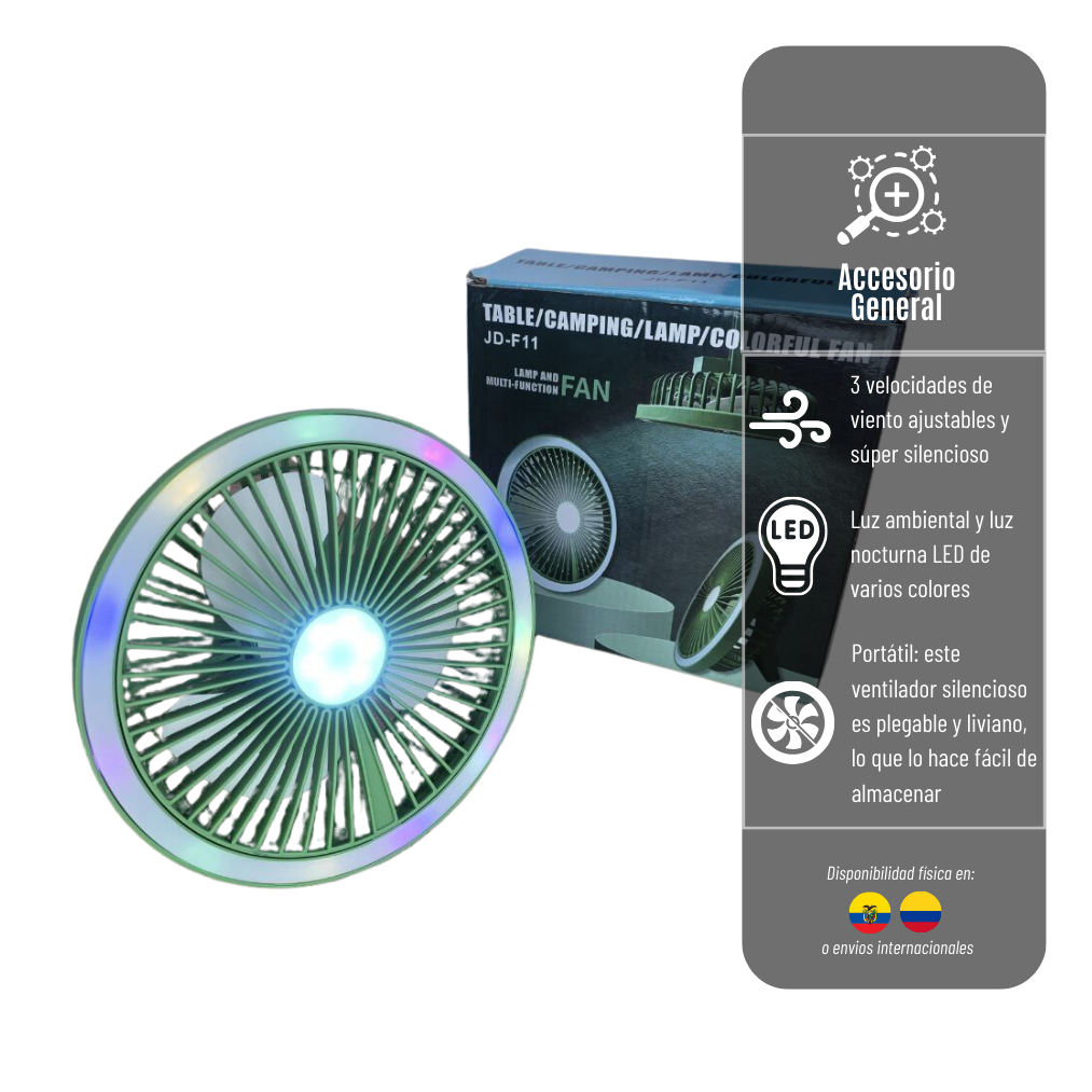 VENTILADOR RECARGABLE MULTIFUNCION CON LAMPARA COLORIDA VENTILADOR-JDF11